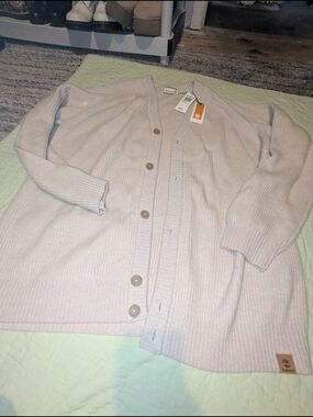 Timberland Cream Rib-Knit Button Front Cardigan